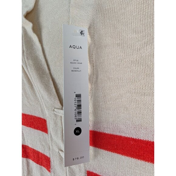 Aqua Sweater Womens XL Beige Red & Blue Striped Cotton Viscose Cardigan XL NWT - Picture 2 of 8
